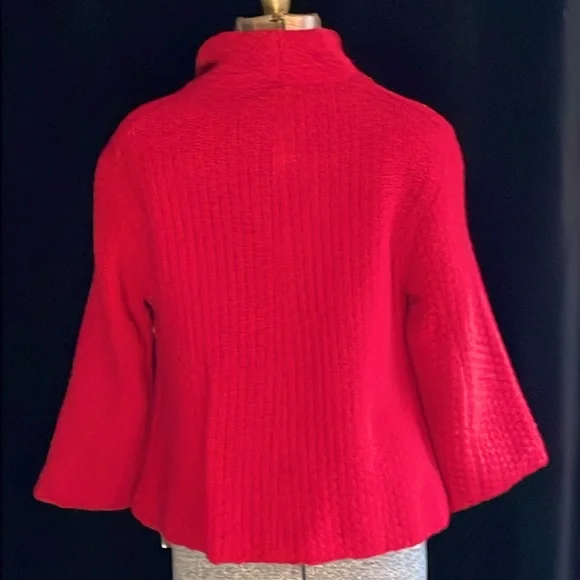 FREE PEOPLE 100% LAMBSWOOL CROPPED RED 3/4 SLEEVE JACKET - L - NWT ! ❤️🎄 - Picture 7 of 12